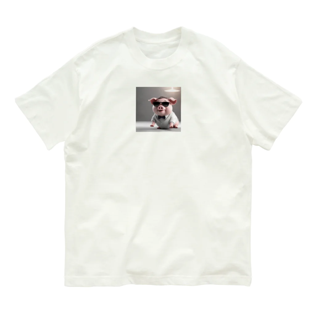 サングラスキャラのユニークなスタイルのサングラスをかけたブタ登場！ Organic Cotton T-Shirt