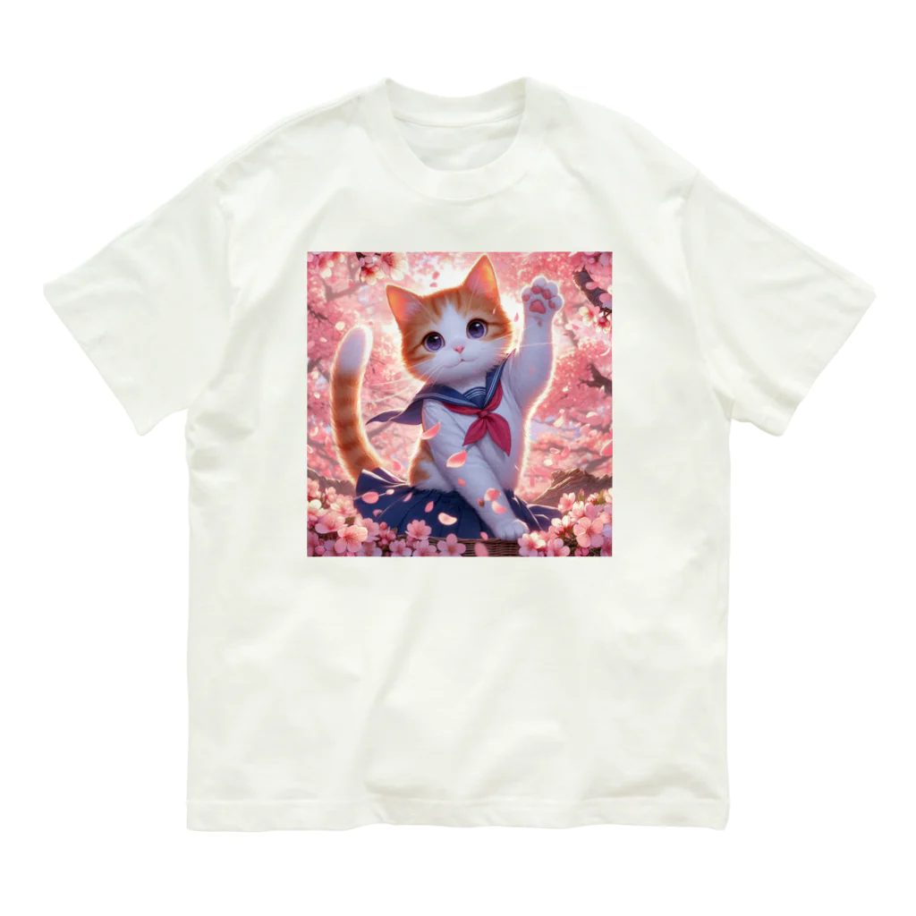 ParadigmStar　パラダイムスターの桜咲く華の学生猫 hana オーガニックコットンTシャツ