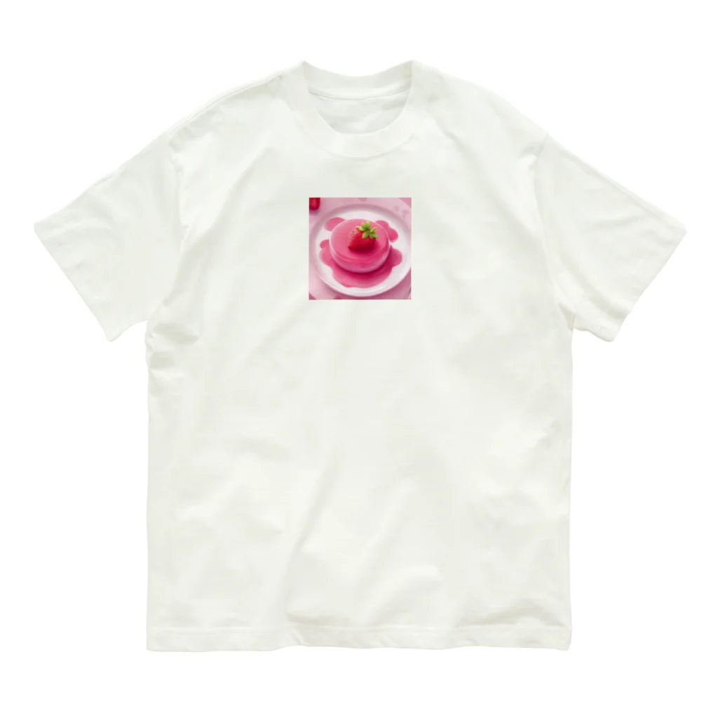 amxafukのピンクストロベリーかわいいプリン オーガニックコットンTシャツ