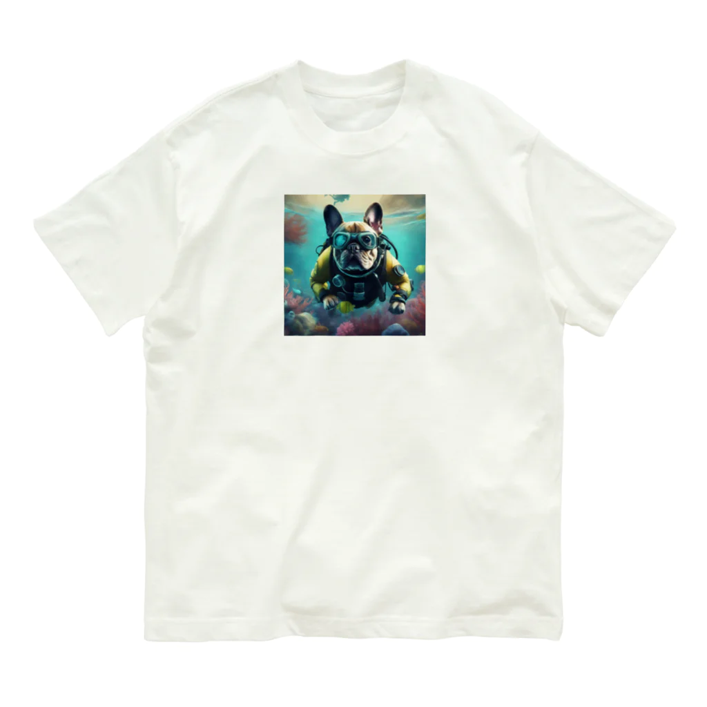 lovedogfamilly2の潜水士フレブルちゃん オーガニックコットンTシャツ