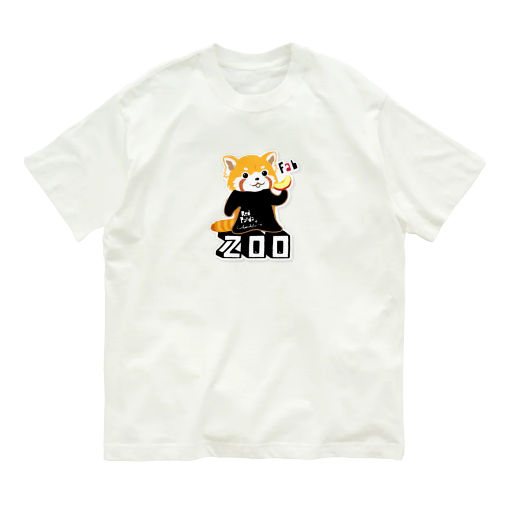 loveclonesのレッサーパンダ 0625 ZOOロゴ りんご大好き柄 オーガニックコットンTシャツ