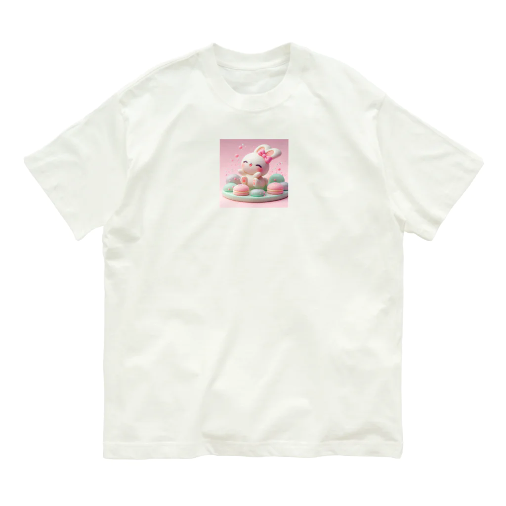 星パンダショップのほわほわマカロンうさぎ オーガニックコットンTシャツ