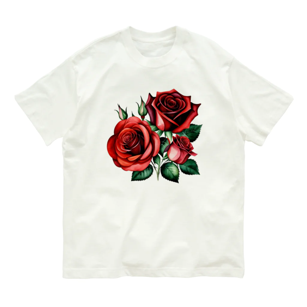 J-M-Kのレッドローズ Organic Cotton T-Shirt