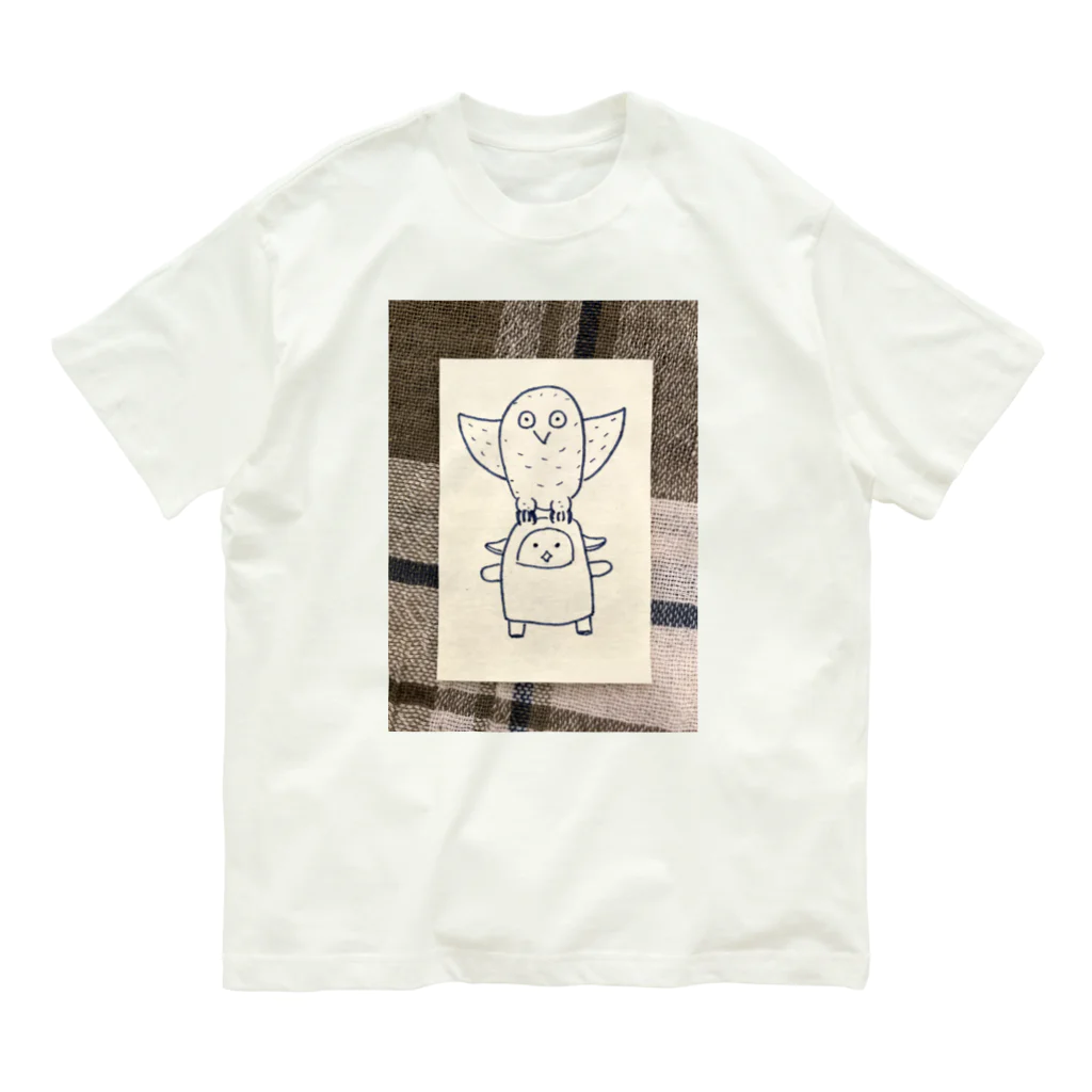 まるいひと＠羊かまぼこマンの羊かまぼこマンとフクロウ Organic Cotton T-Shirt