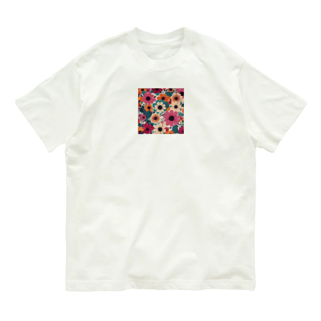 NATSUMAKITSUNEの北欧風　花柄　マリメッコ風 Organic Cotton T-Shirt