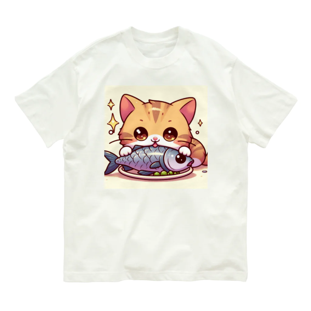 zuuu-の魚を前にドヤ顔にゃんこ☆ オーガニックコットンTシャツ