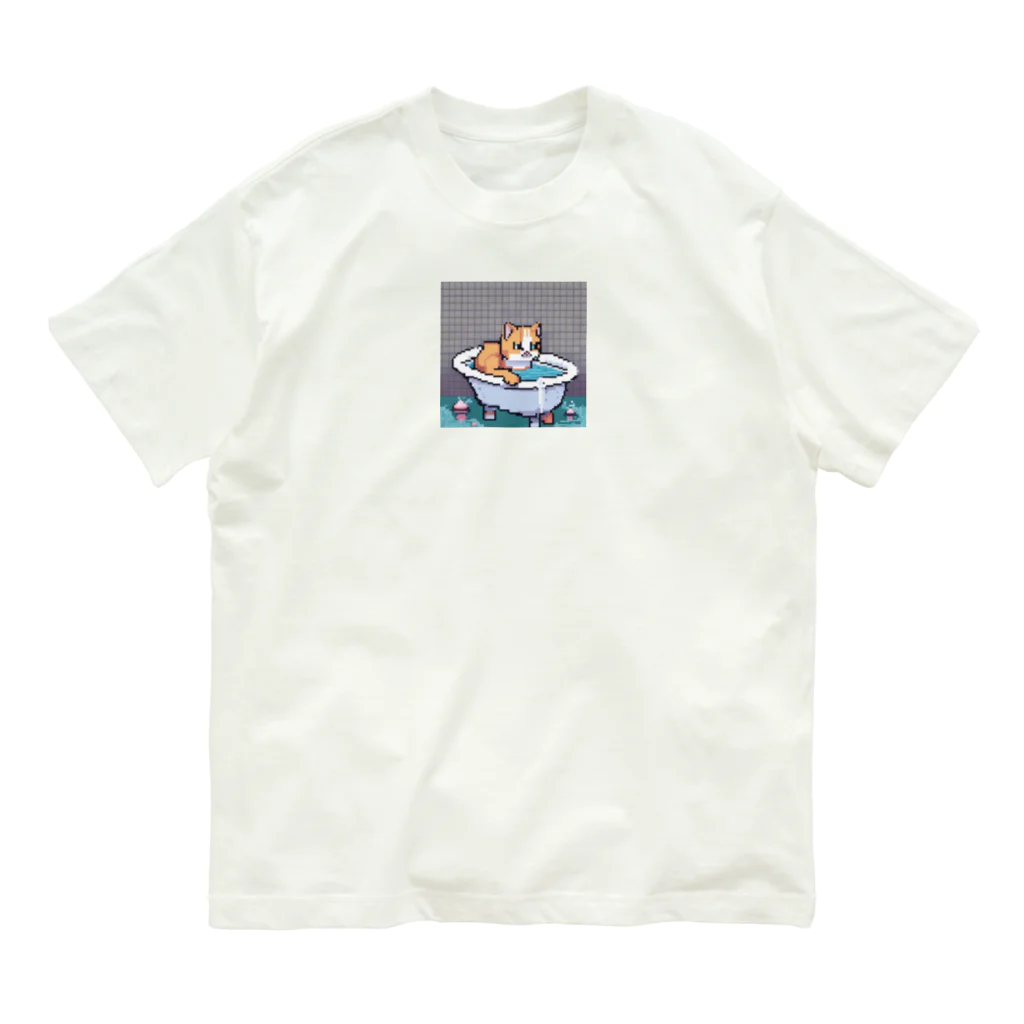 wakuwaku26のお風呂に入るボス猫 オーガニックコットンTシャツ