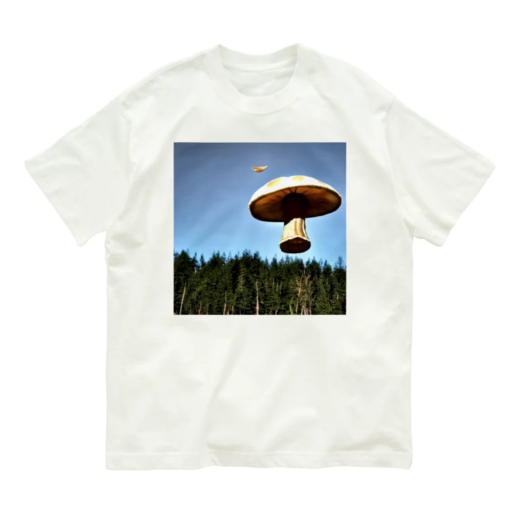 happygoの空飛ぶキノコ オーガニックコットンTシャツ