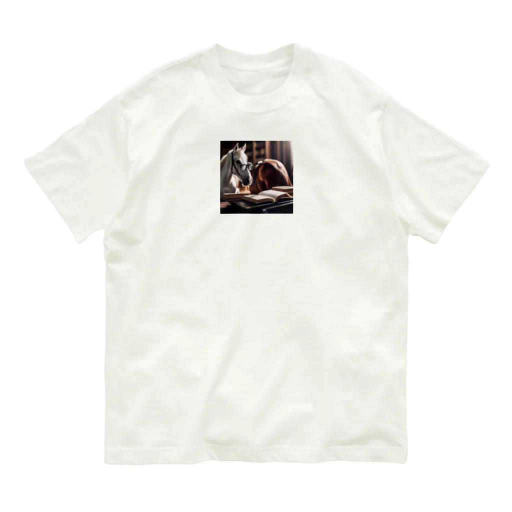 UDRUMSの読書家の馬 Organic Cotton T-Shirt