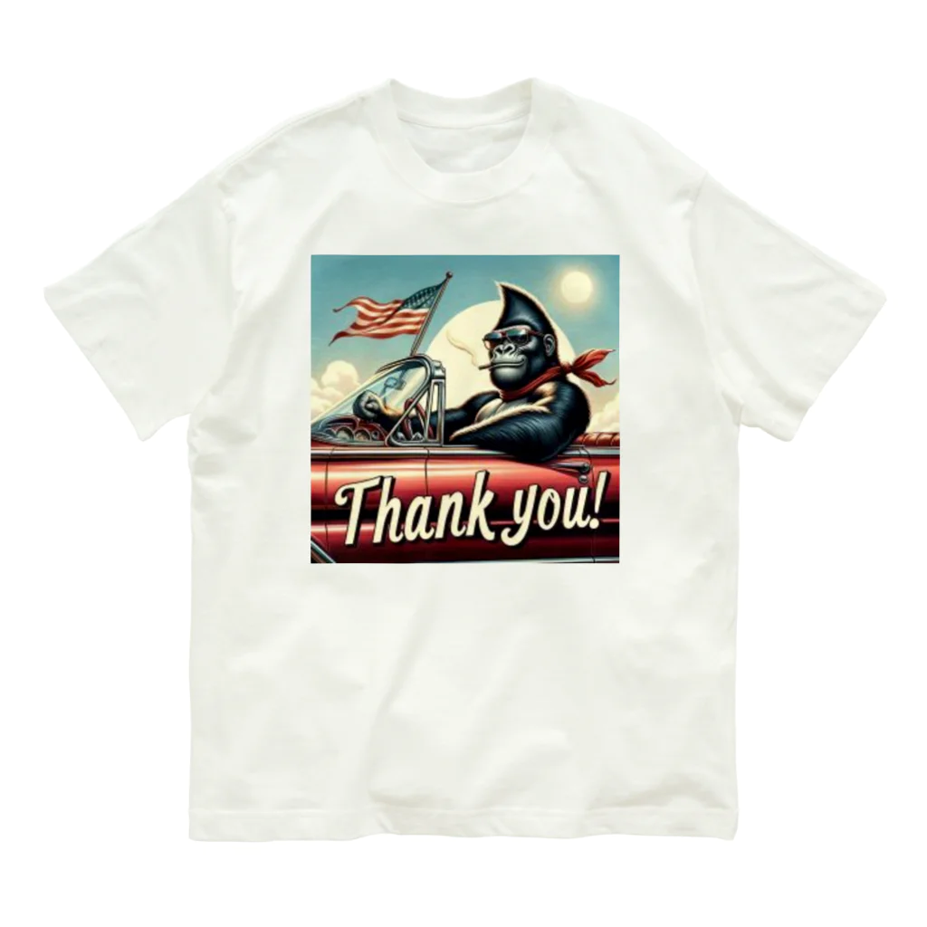 NAOKI_canonのゴリラのThank you！（赤い車①） オーガニックコットンTシャツ