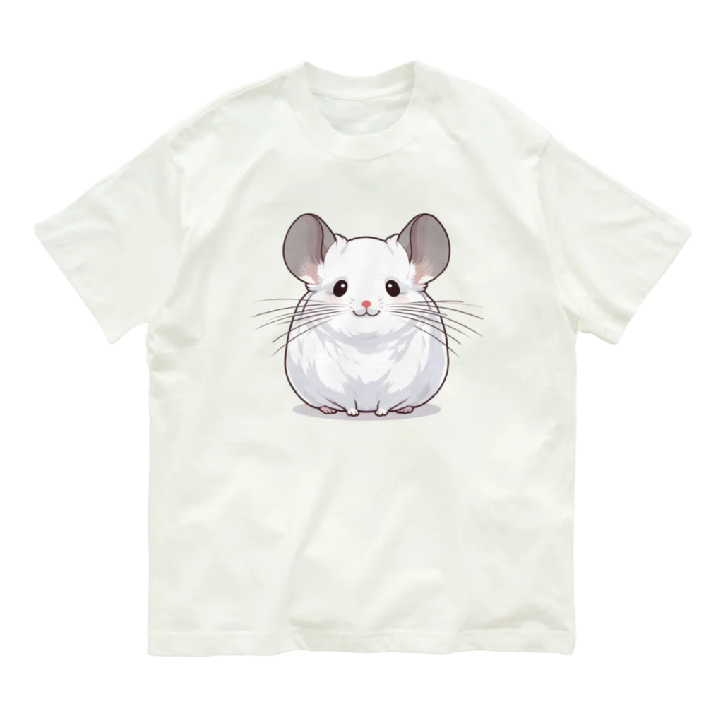 もふっとチンチラ🐭のチンチラ（ホワイト） オーガニックコットンTシャツ