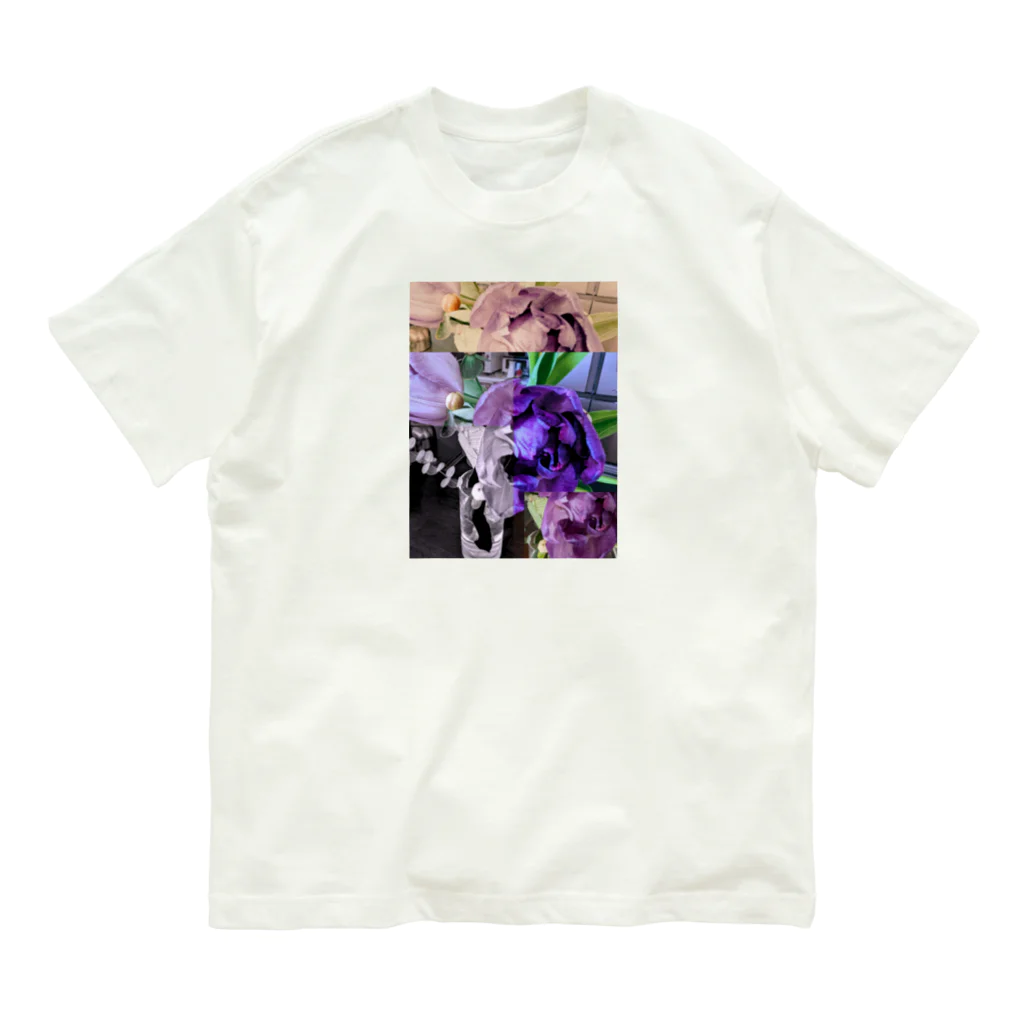 たんぽぽのむらさき色のpurpleチューリップ オーガニックコットンTシャツ