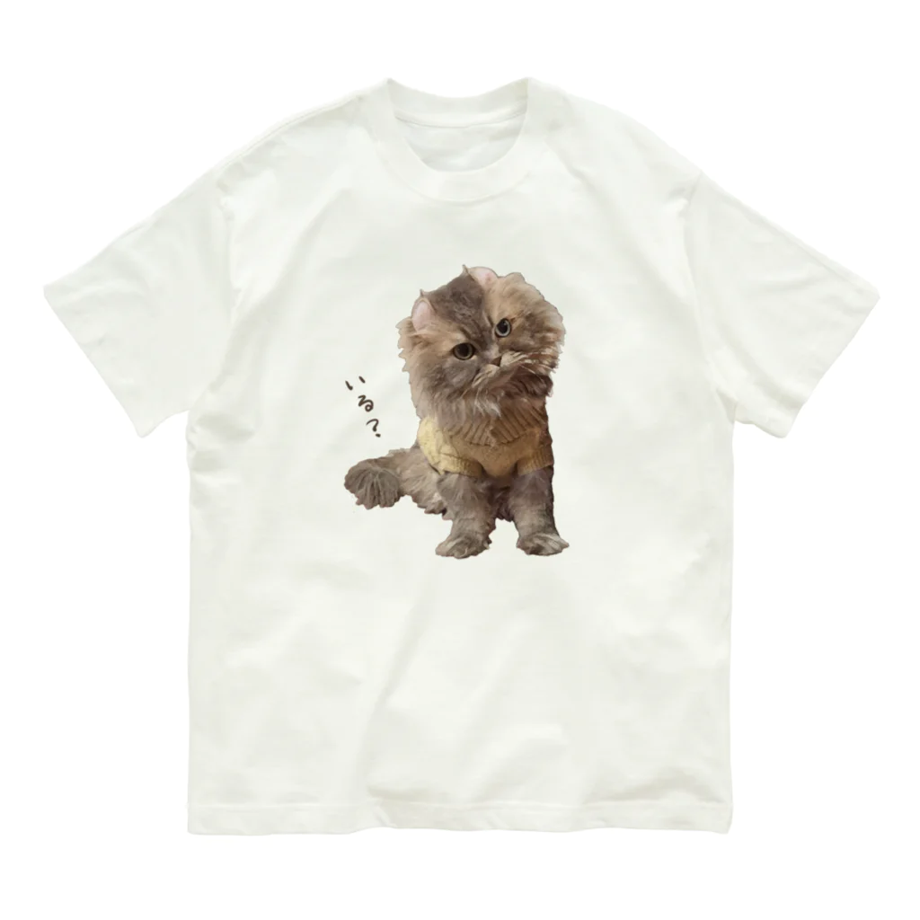 hoimisoの不服そうなペシャンコ猫のあおたろ（ひらがなver.その2） オーガニックコットンTシャツ