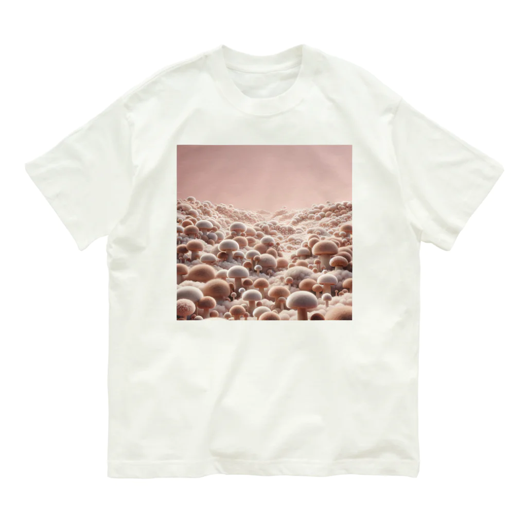 LOVE MUSHROOMのモフモフキノコの草原 Organic Cotton T-Shirt