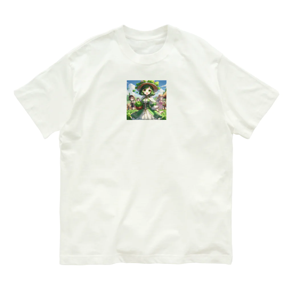 大地の宝物のほうれん草をモチーフにしたアニメキャラクター「スプリナ」 Organic Cotton T-Shirt