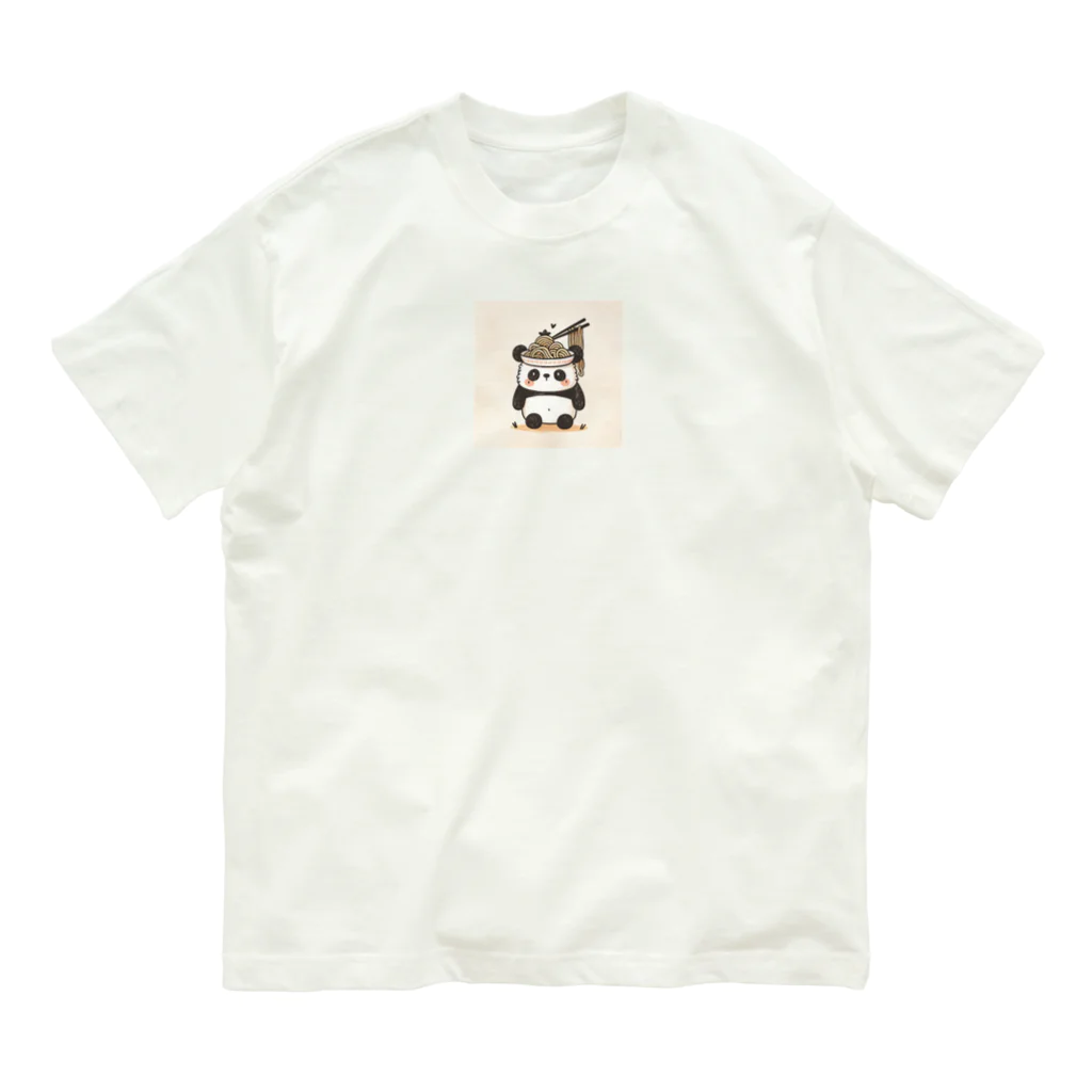 もぐふわアニマルズのふわふわパンダのラーメンワンダーランド オーガニックコットンTシャツ