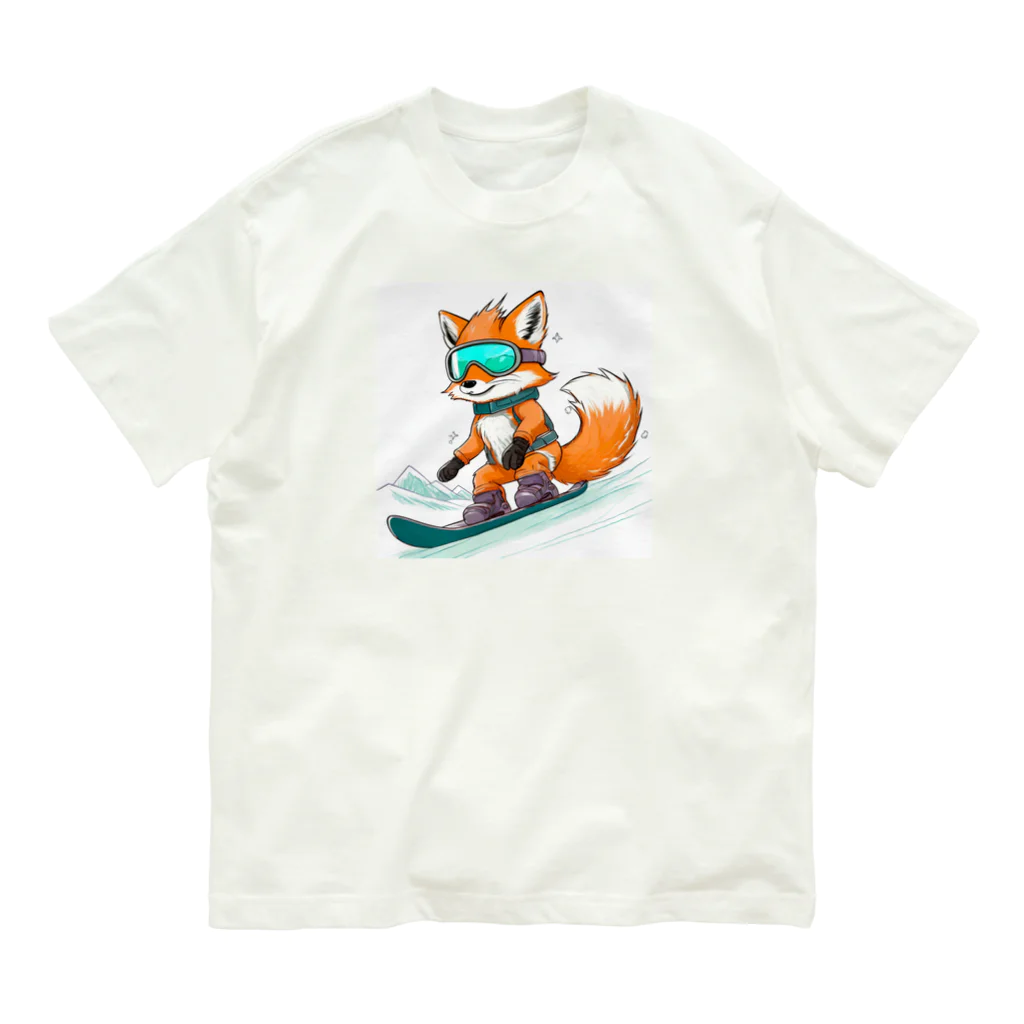 まるアニマル　のスノーボード　キツネ Organic Cotton T-Shirt