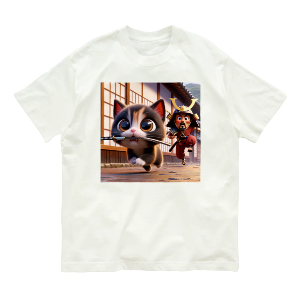 andanteのわくわくshopの猫と侍と刀 Organic Cotton T-Shirt