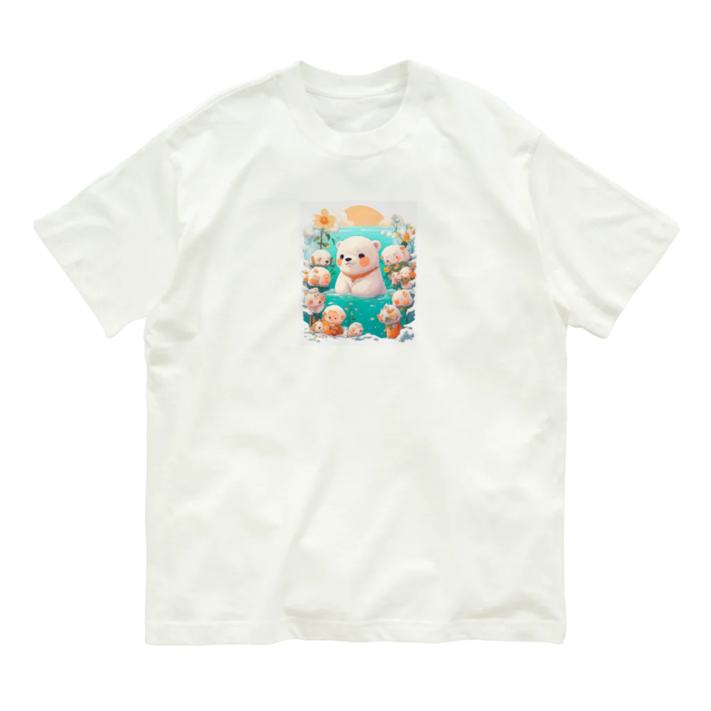 りんりんの可愛いシロクマちゃんショップ　かわいいよ！の水遊びをしている白熊 Organic Cotton T-Shirt