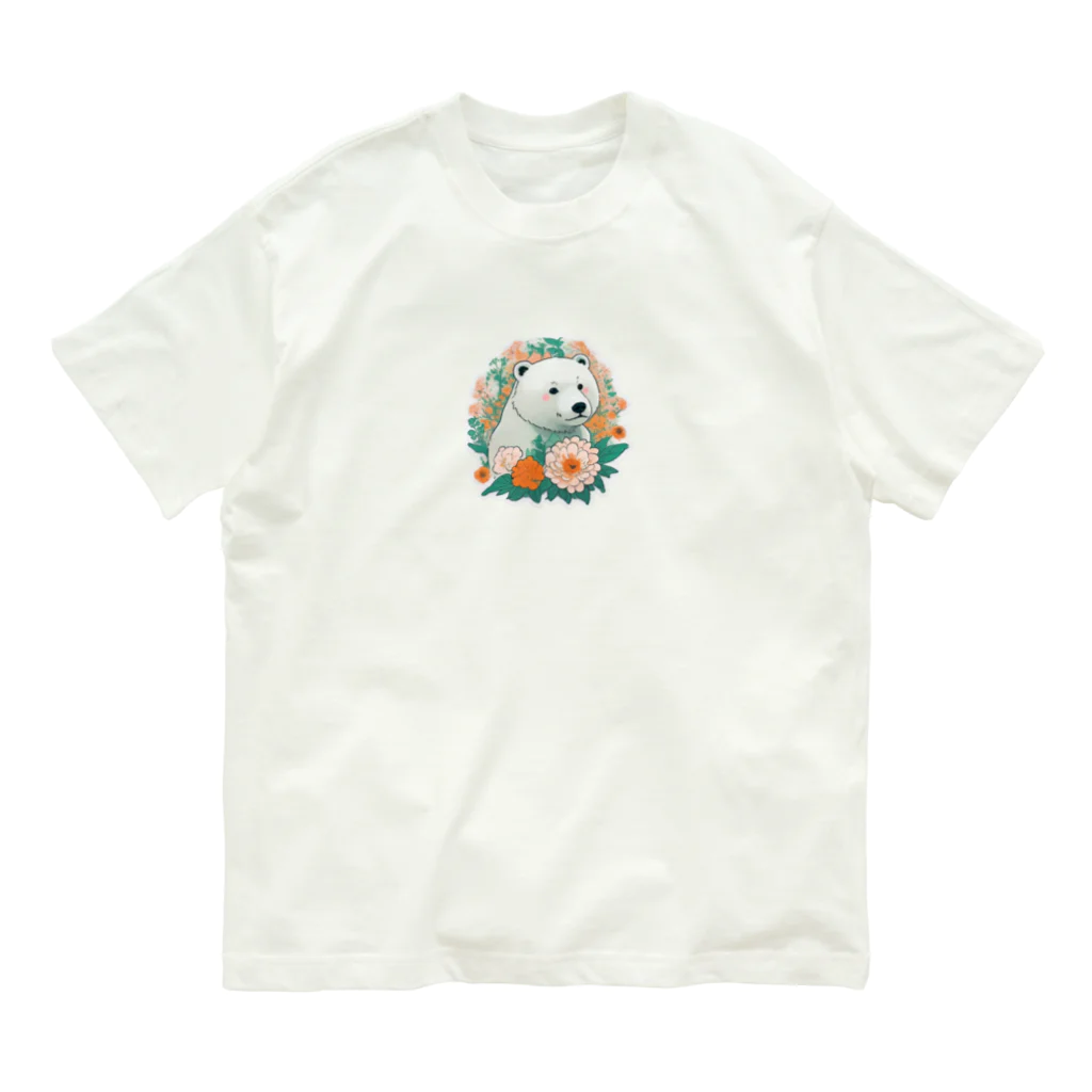 りんりんの可愛いシロクマちゃんショップ　かわいいよ！の花に囲まれている白くま Organic Cotton T-Shirt