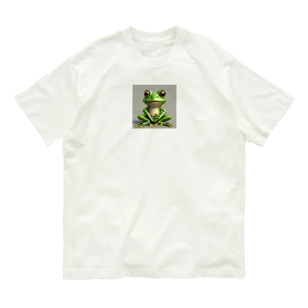 カエルグッズの正面蛙 オーガニックコットンTシャツ