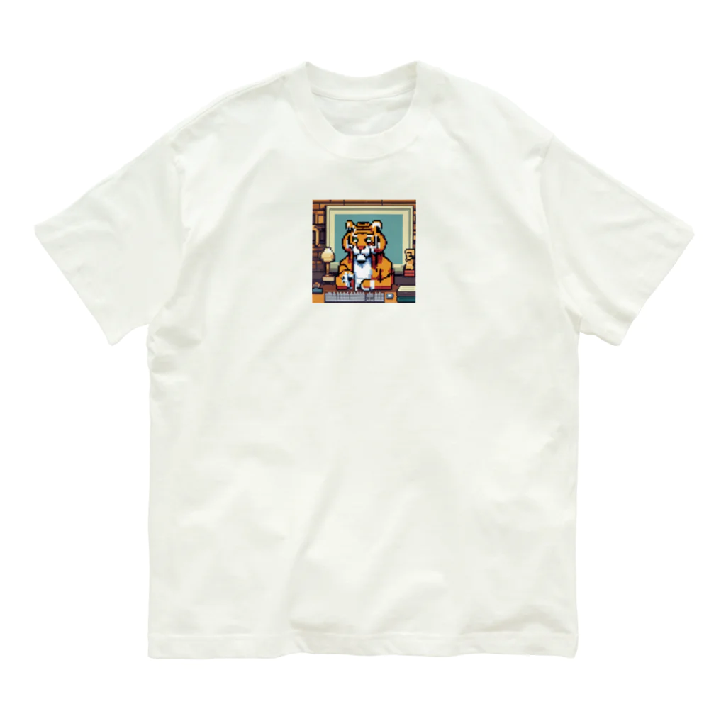 クロスクリエイティブのクロスワードパズルを解いているトラ オーガニックコットンTシャツ