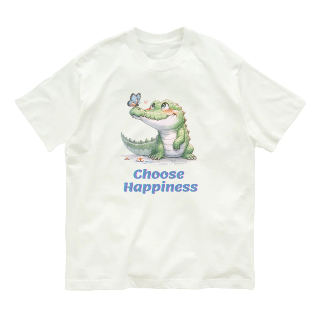 ワニ部（crocodile club)の蝶とワニさん オーガニックコットンTシャツ