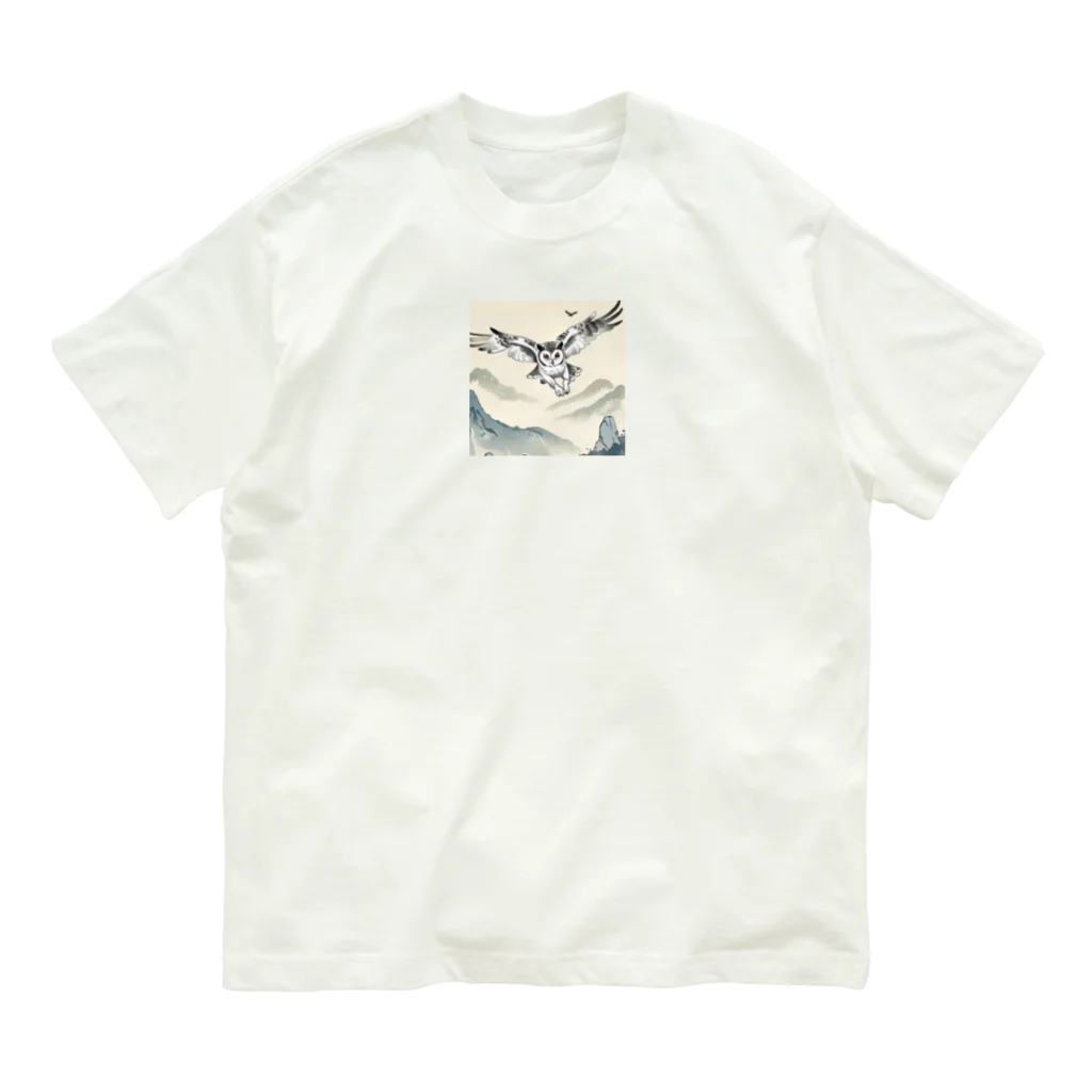 bigbamboofamilyの自由気ままに飛ぶ梟 オーガニックコットンTシャツ