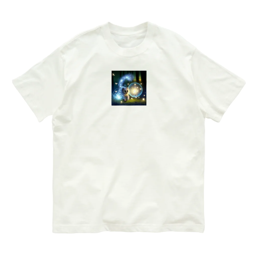 katohkouchiのMystical Creature with Large Luminous and Kitten オーガニックコットンTシャツ