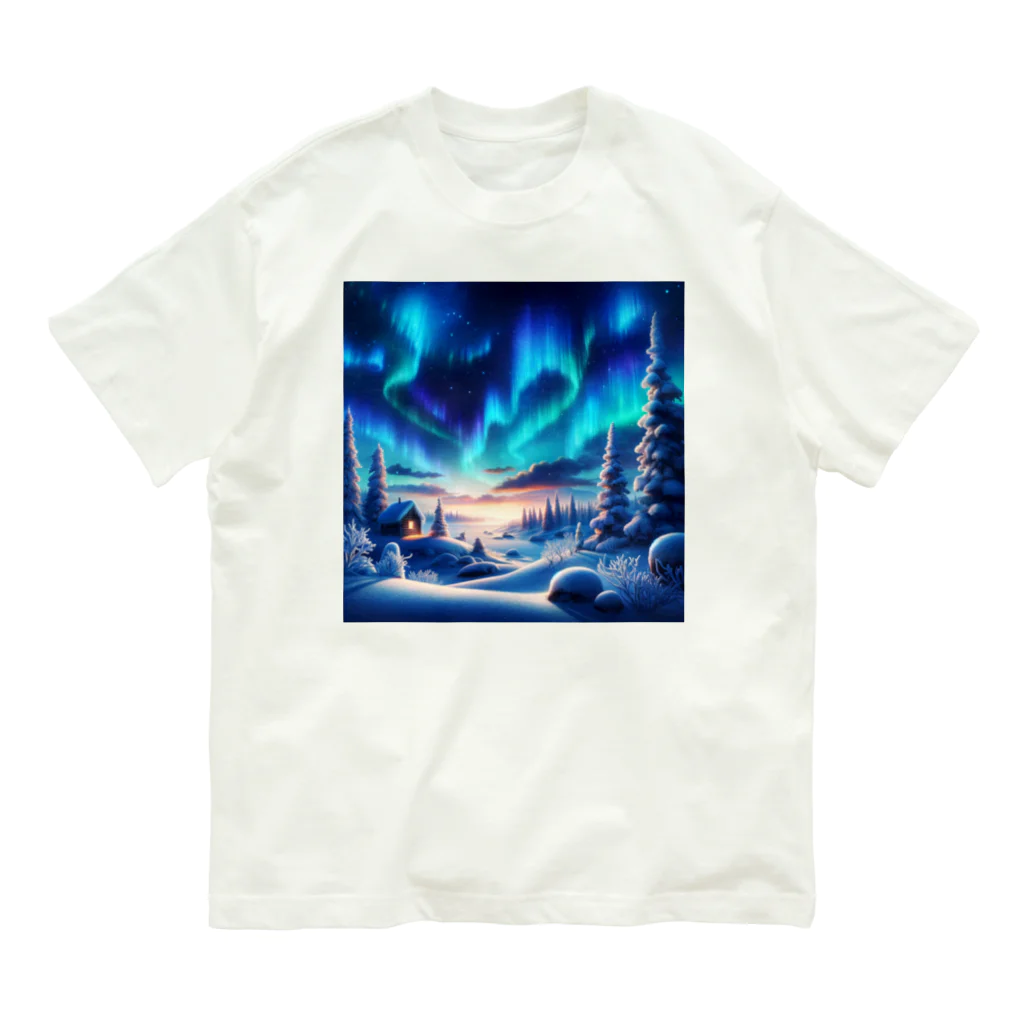 すずらん24のオーロラのある風景 オーガニックコットンTシャツ