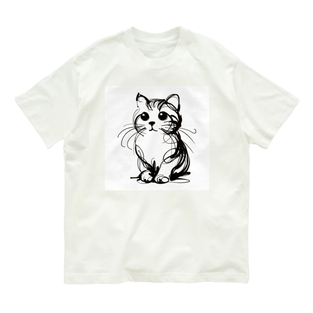 catsの一筆書きで描かれたかわいい猫のイラスト オーガニックコットンTシャツ