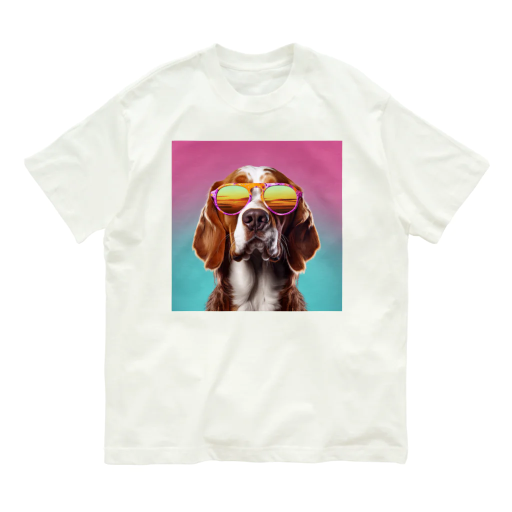 AQUAMETAVERSEのサングラスをかけた、かわいい犬 Marsa 106 Organic Cotton T-Shirt