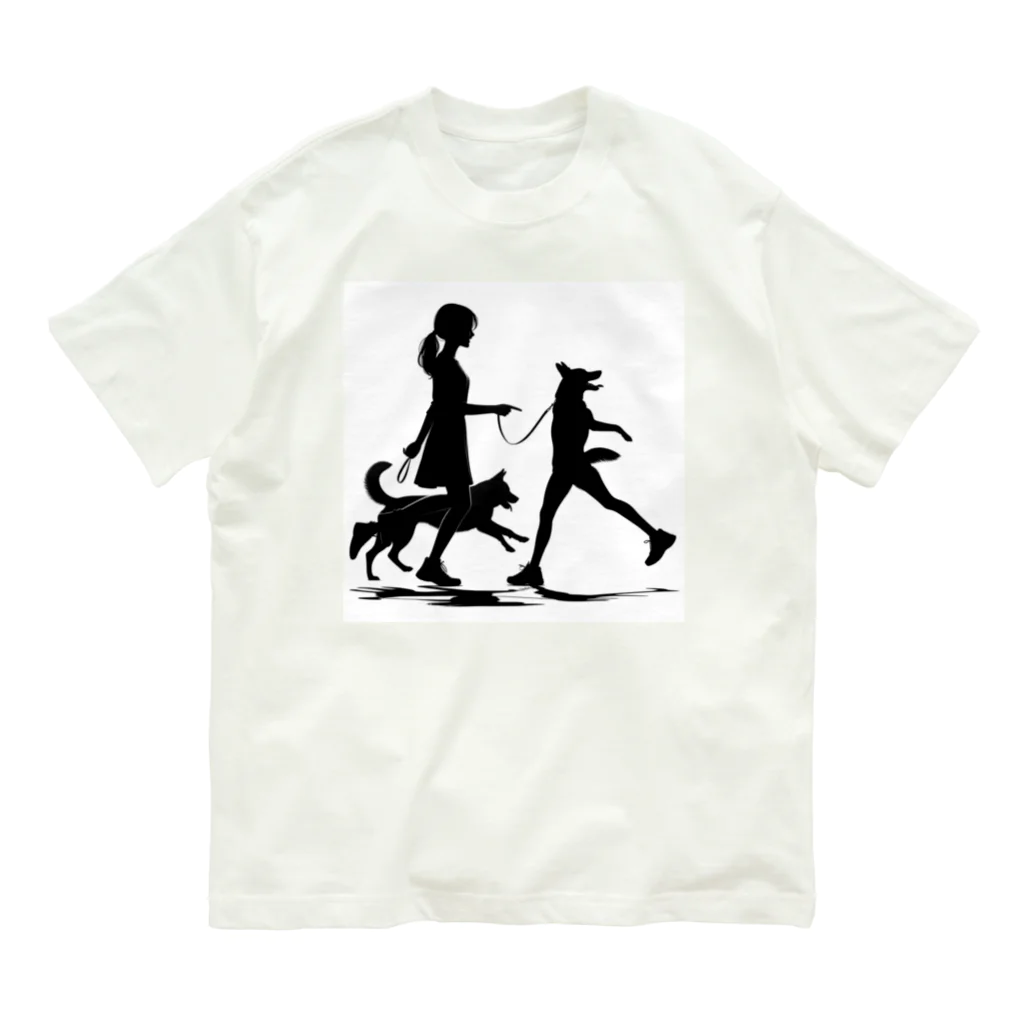 AI間違い探しの犬を散歩する女の子のシルエット Organic Cotton T-Shirt