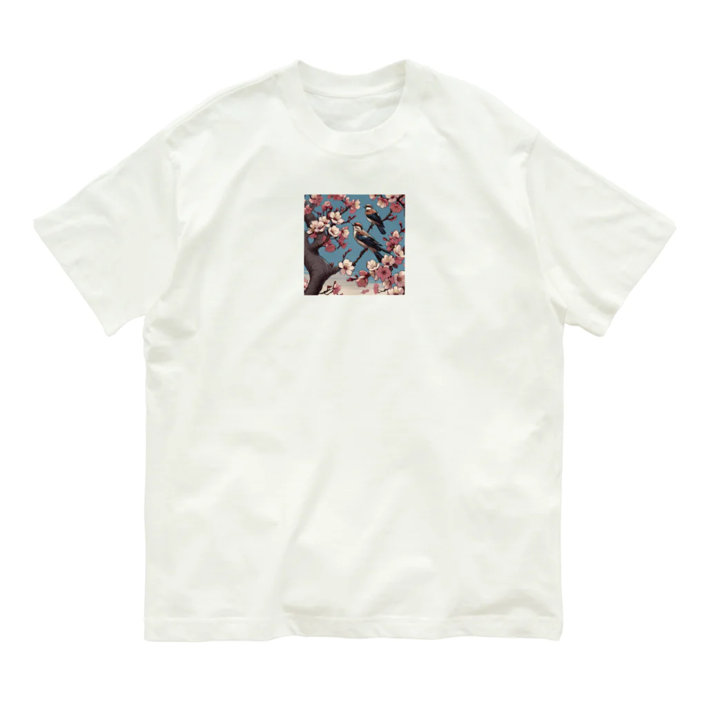 ウェブエンパイアの桜と雀（Cherry blossom & sparrow)  01 Organic Cotton T-Shirt