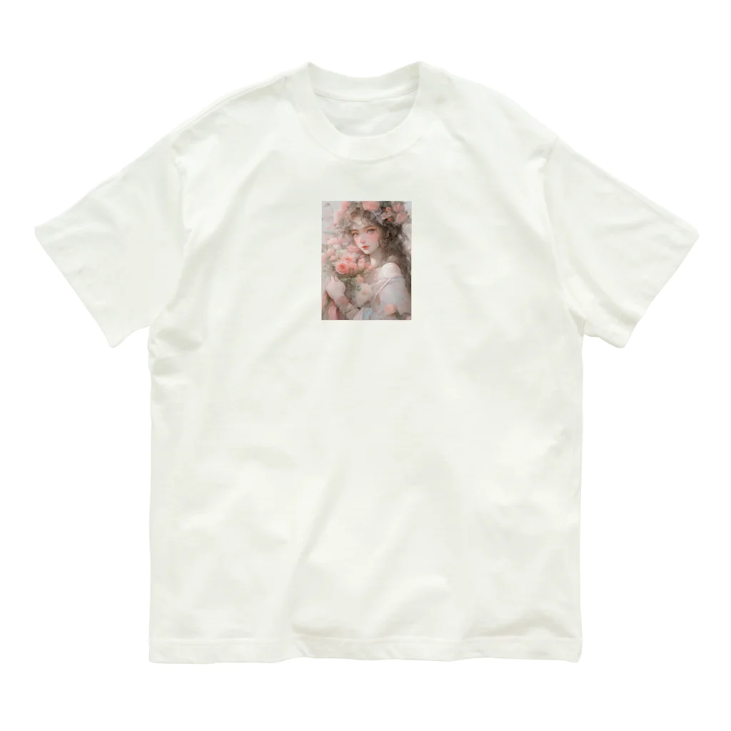 AQUAMETAVERSEのバラの花束と女性　なでしこ1478 オーガニックコットンTシャツ