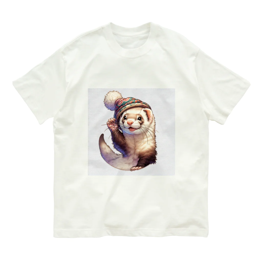 マロ＆モモふぁくとりーのフェレット君ｘ帽子 Organic Cotton T-Shirt