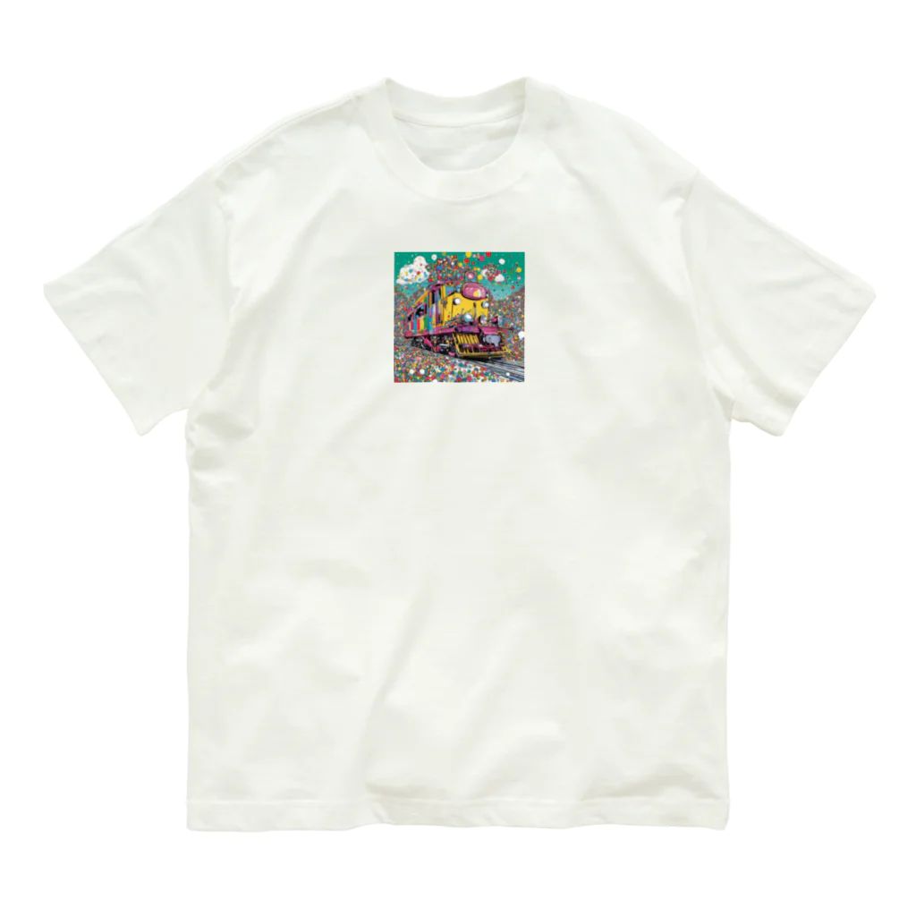 Kou_Kのカラフルトレイン オーガニックコットンTシャツ