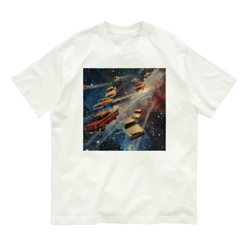 MistyStarkの宇宙を飛び交う車たち オーガニックコットンTシャツ