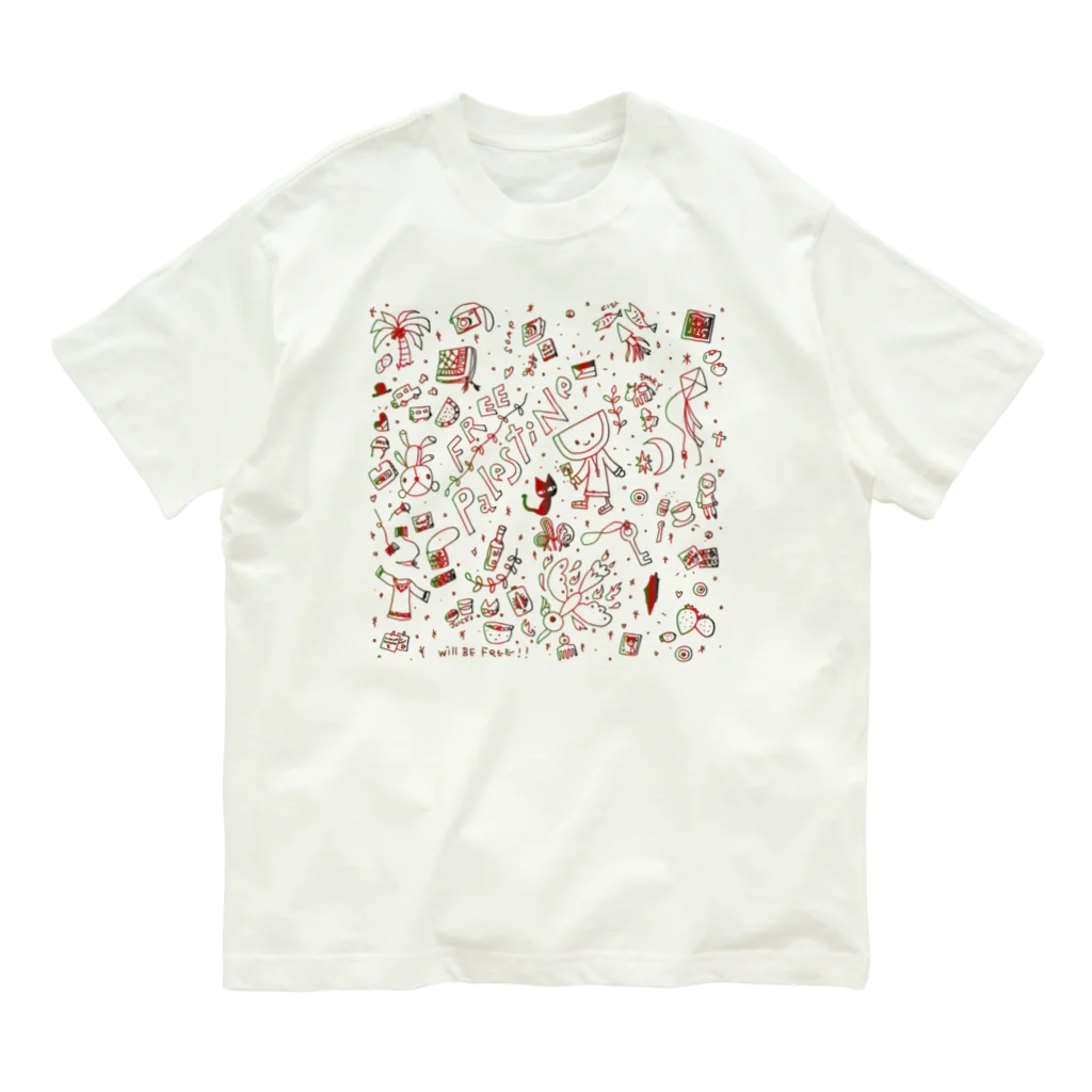 ❤kabotya❤のパレスタインちゃん線画 オーガニックコットンTシャツ