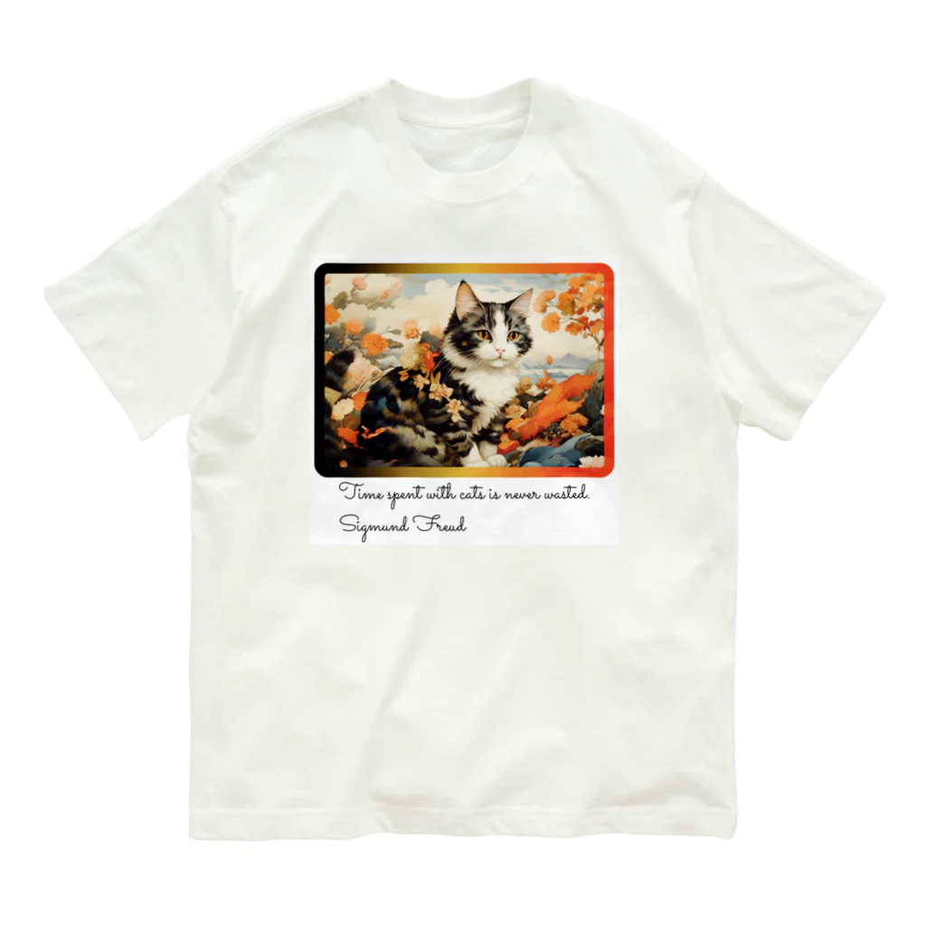 adarahの和風アートと三毛猫 オーガニックコットンTシャツ