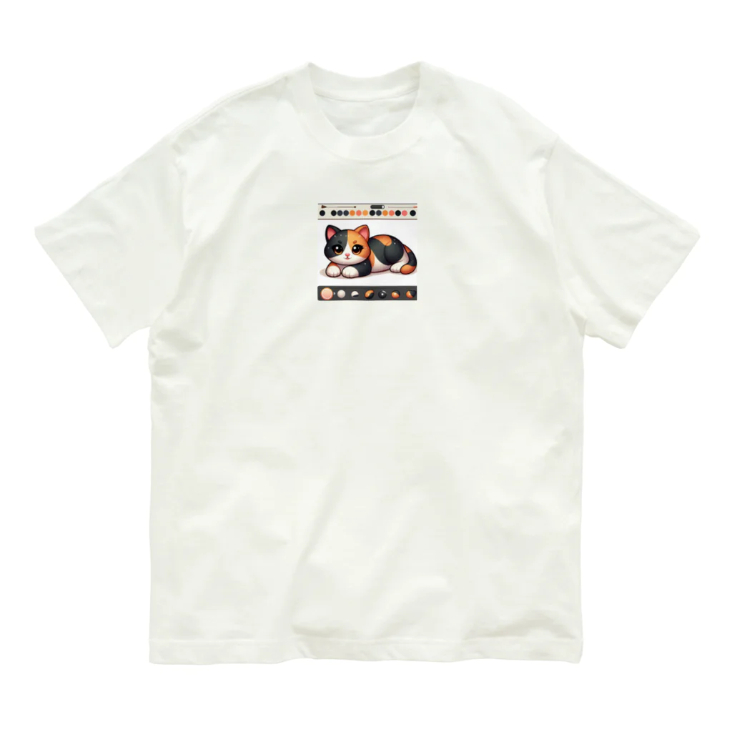 NEKOMARUDOUの三毛猫ペイント オーガニックコットンTシャツ