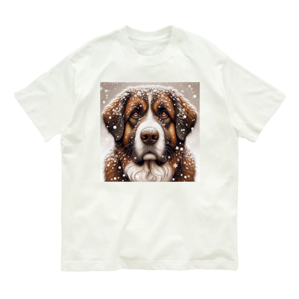 Ama'sの雪の中しかめっ面の犬さん オーガニックコットンTシャツ