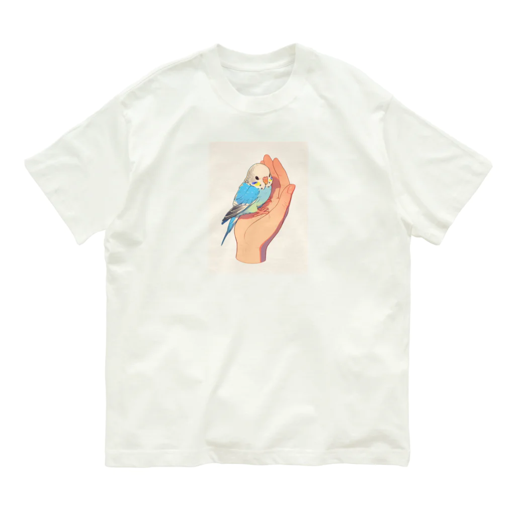 AQUAMETAVERSEの手のひらでおしゃべりセキセイインコの　BLUE PLUM  691 Organic Cotton T-Shirt