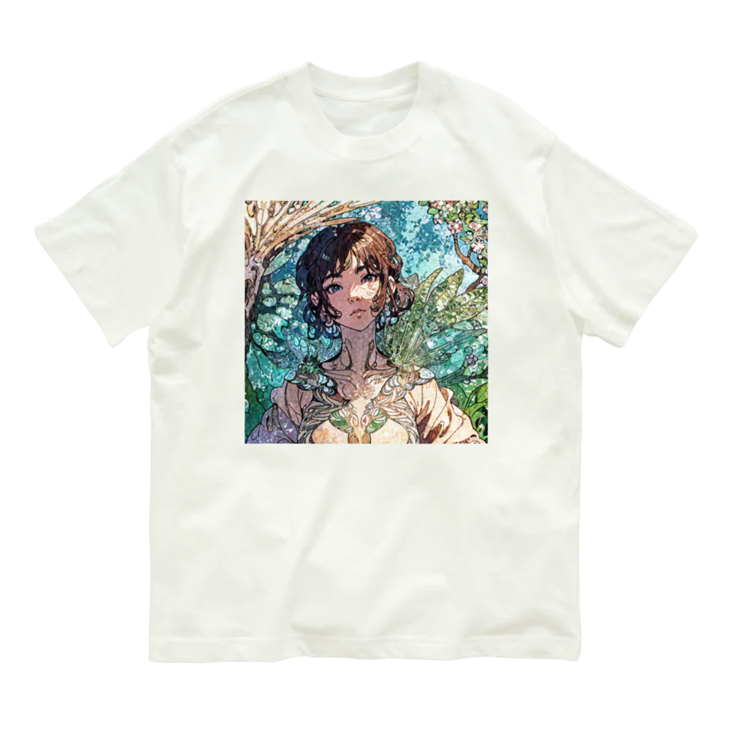 tanukissの木漏れ日の少女（ミュシャ風） Organic Cotton T-Shirt