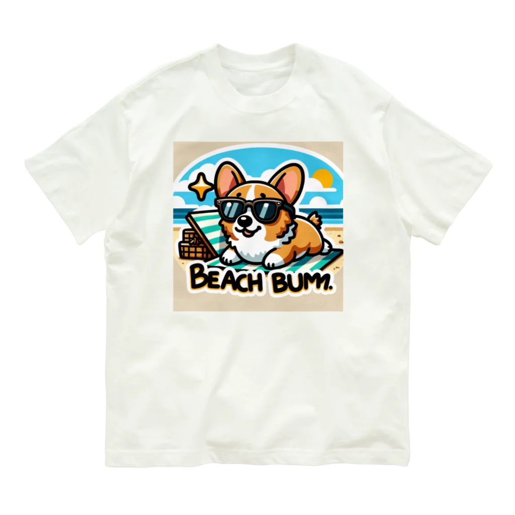 keikei5の夏のおしゃれ大作戦！ピーチカラーの柴犬 オーガニックコットンTシャツ