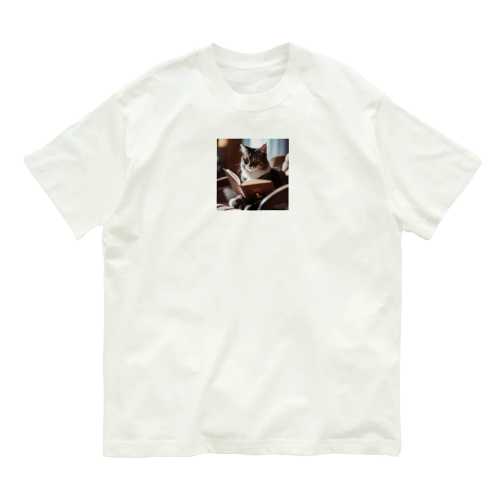 shopSHOPの本を読む猫 Organic Cotton T-Shirt