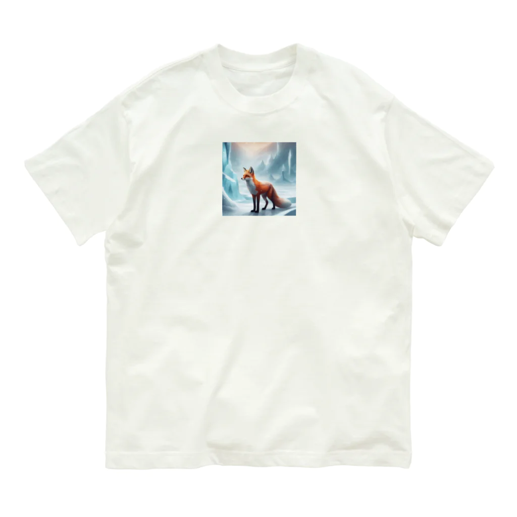 ブルーレイの氷山と狐 オーガニックコットンTシャツ