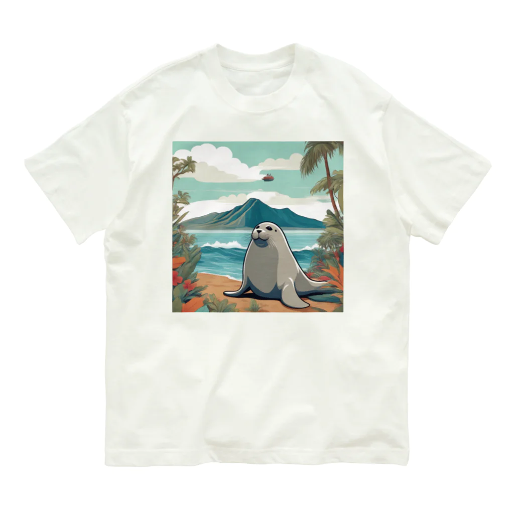 アザラシちゃんの南国を旅するアザラシ Organic Cotton T-Shirt