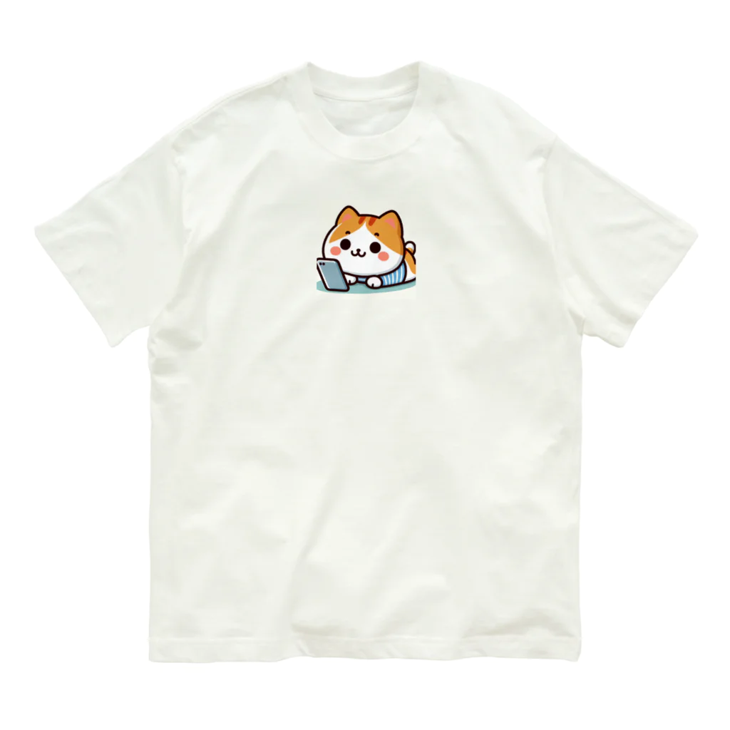 ロボなねこちゃんのスマホ中毒だにゃあ オーガニックコットンTシャツ