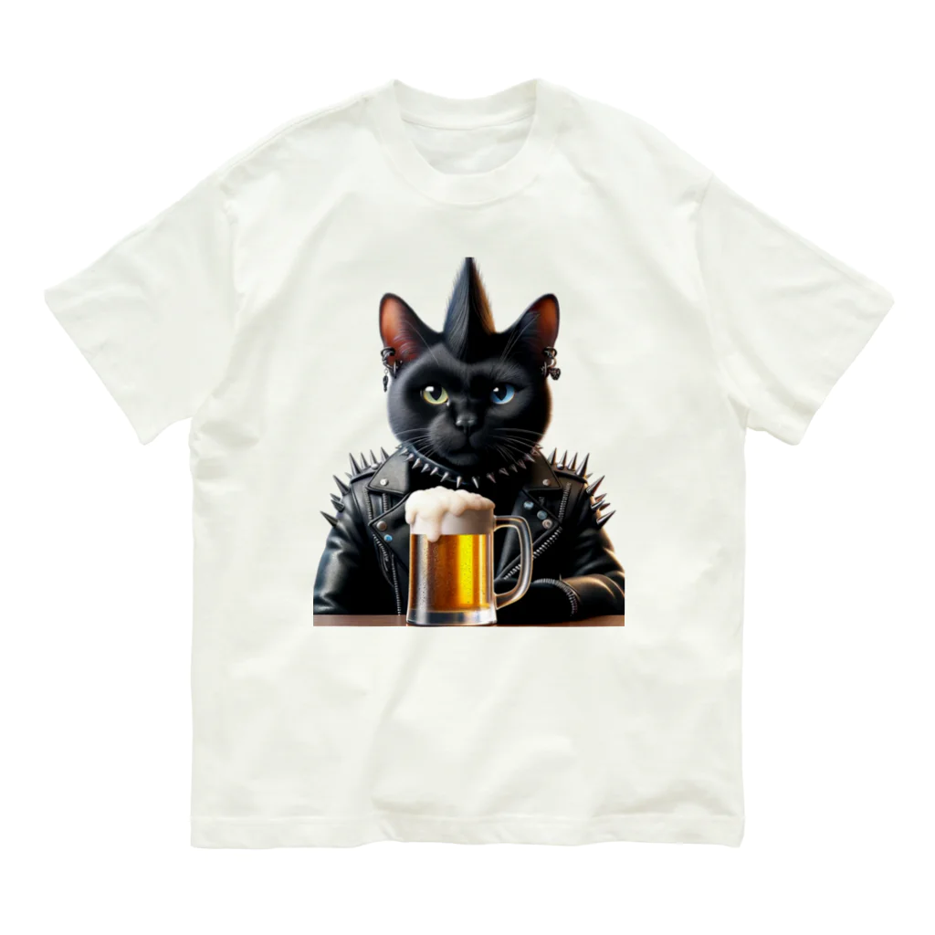 ねこねこぱんくのPUNK ROCK猫の「スパイク」 オーガニックコットンTシャツ